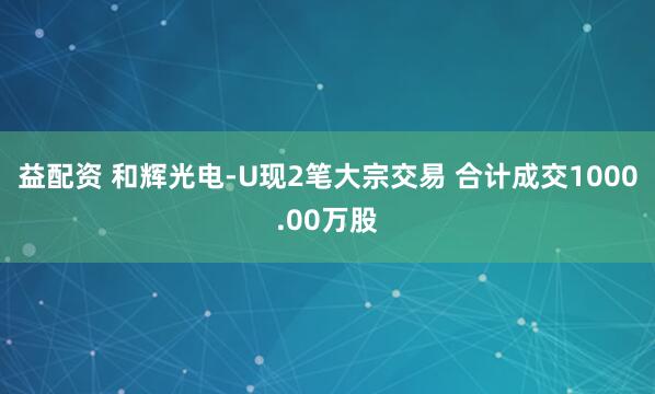 益配资 和辉光电-U现2笔大宗交易 合计成交1000.00万股
