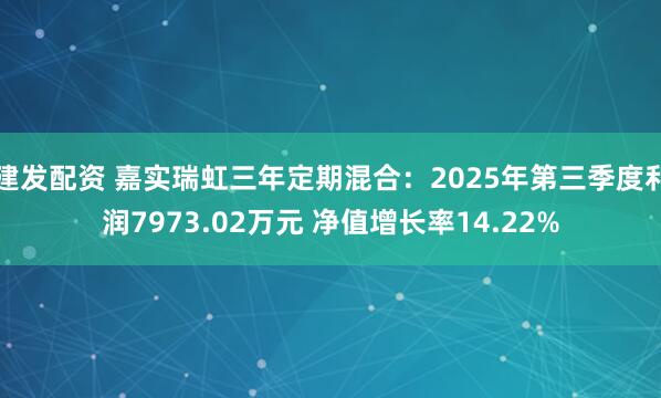 建发配资 嘉实瑞虹三年定期混合：2025年第三季度利润7973.02万元 净值增长率14.22%